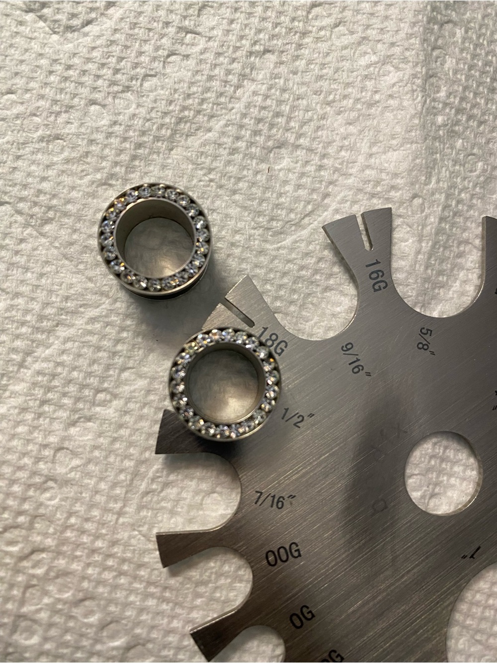 Rhinestone Stainless Steel Tunnel Plugs - Silver Tone